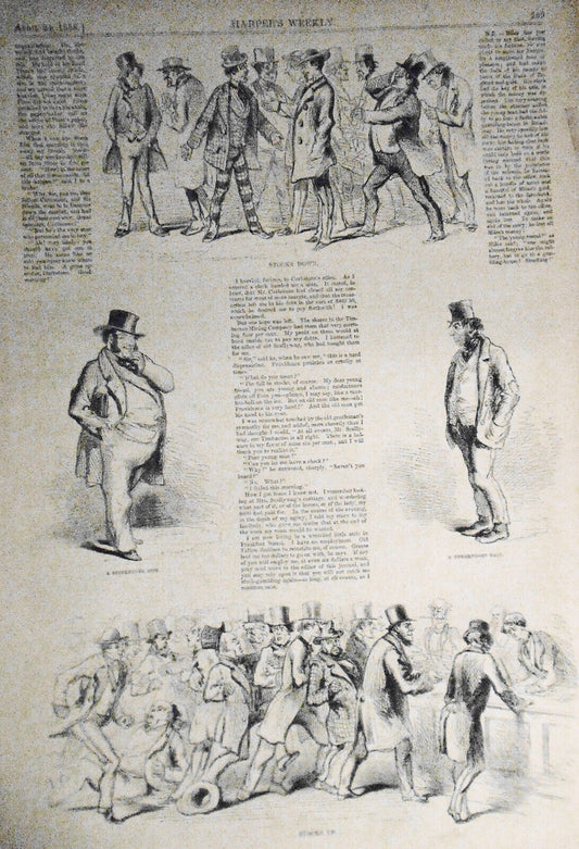 "Stocks Down" - "A Stupendous Rise" - "A Tremendous Fall" - "Stocks Up" - 1858