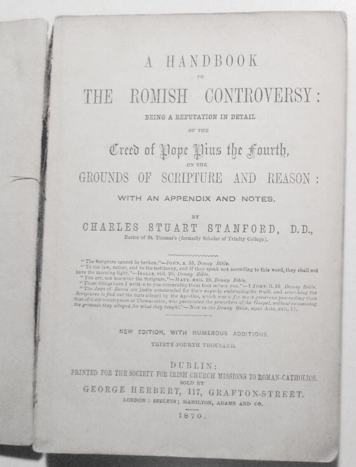 1870 A Handbook to the Romish Controversy, by Charles Stuart Stanford.