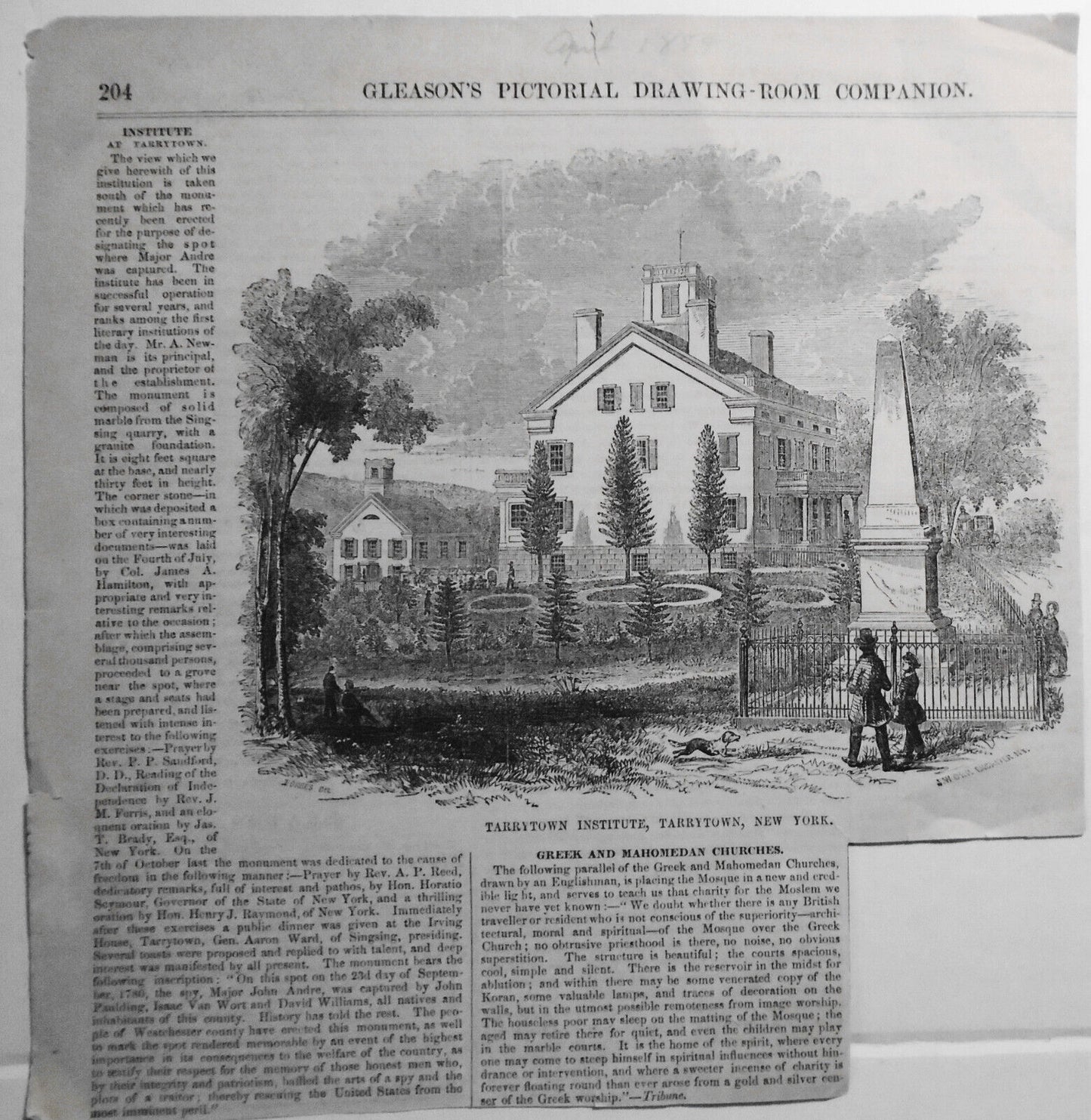 Tarrytown Institute, Tarrytown N.Y. -- Gleason's Pictorial, 1854