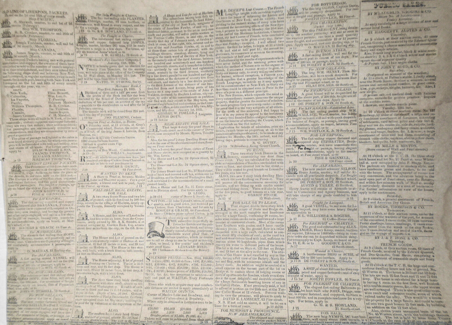 The New-York Evening Post, January 19, 1825. Original, DeWitt Clinton collection