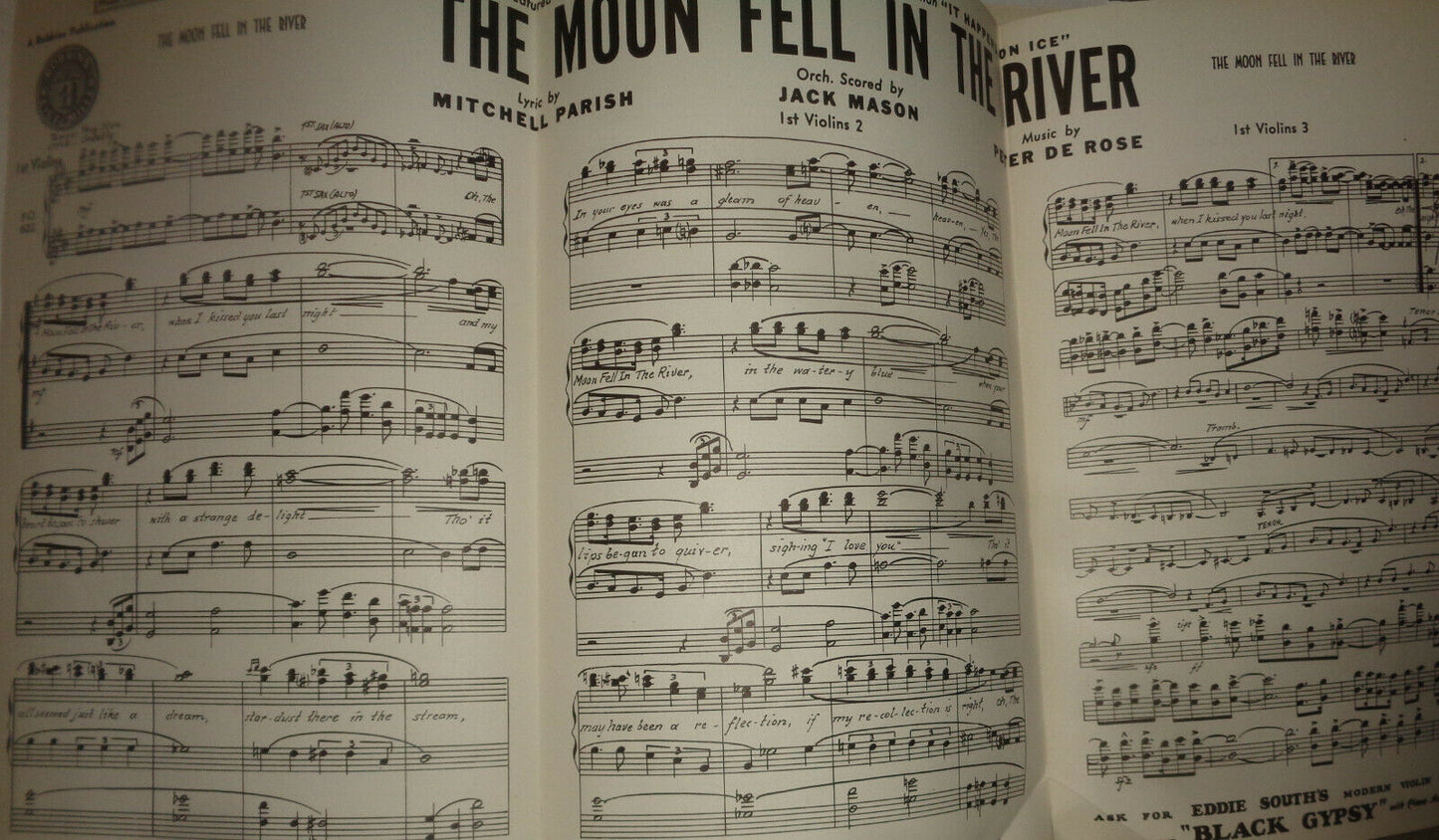 THE MOON FELL IN THE RIVER - SHEET MUSIC FOR ORCHESTRA - 1940