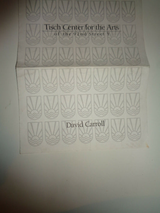DAVID CARROLL with WALLY HARPER, PIANO - PROGRAM, 92nd ST. Y, FEB 15, 1992