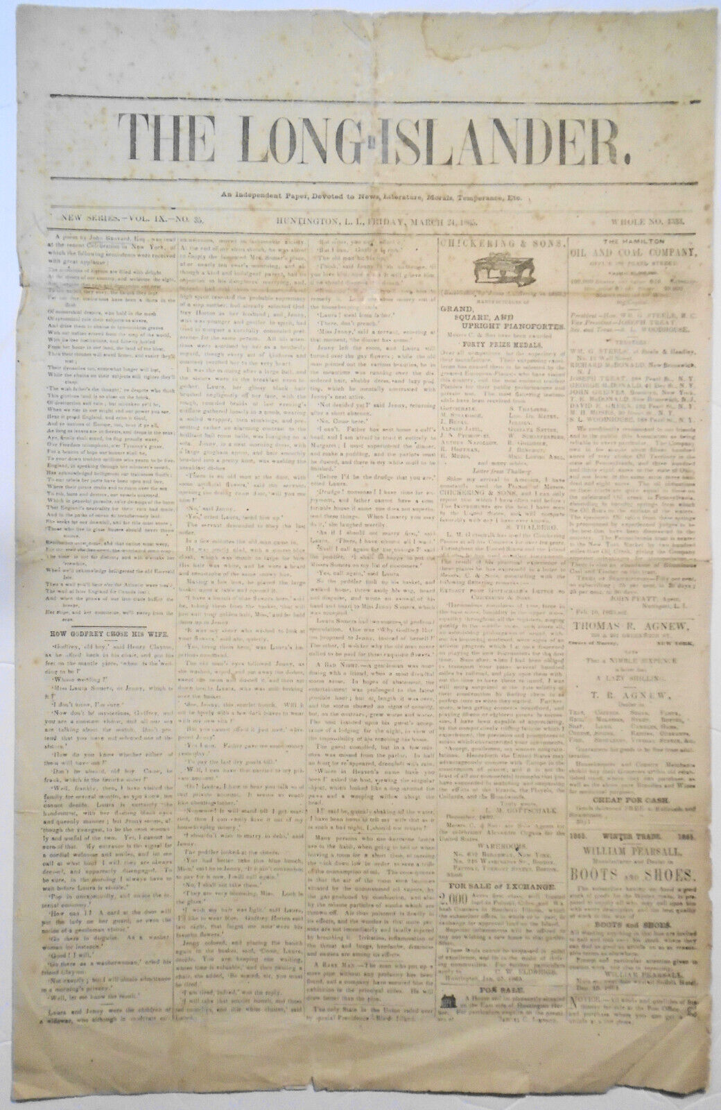 The Long-Islander, March 24, 1865. Civil war; negro captain Robert Small, etc.