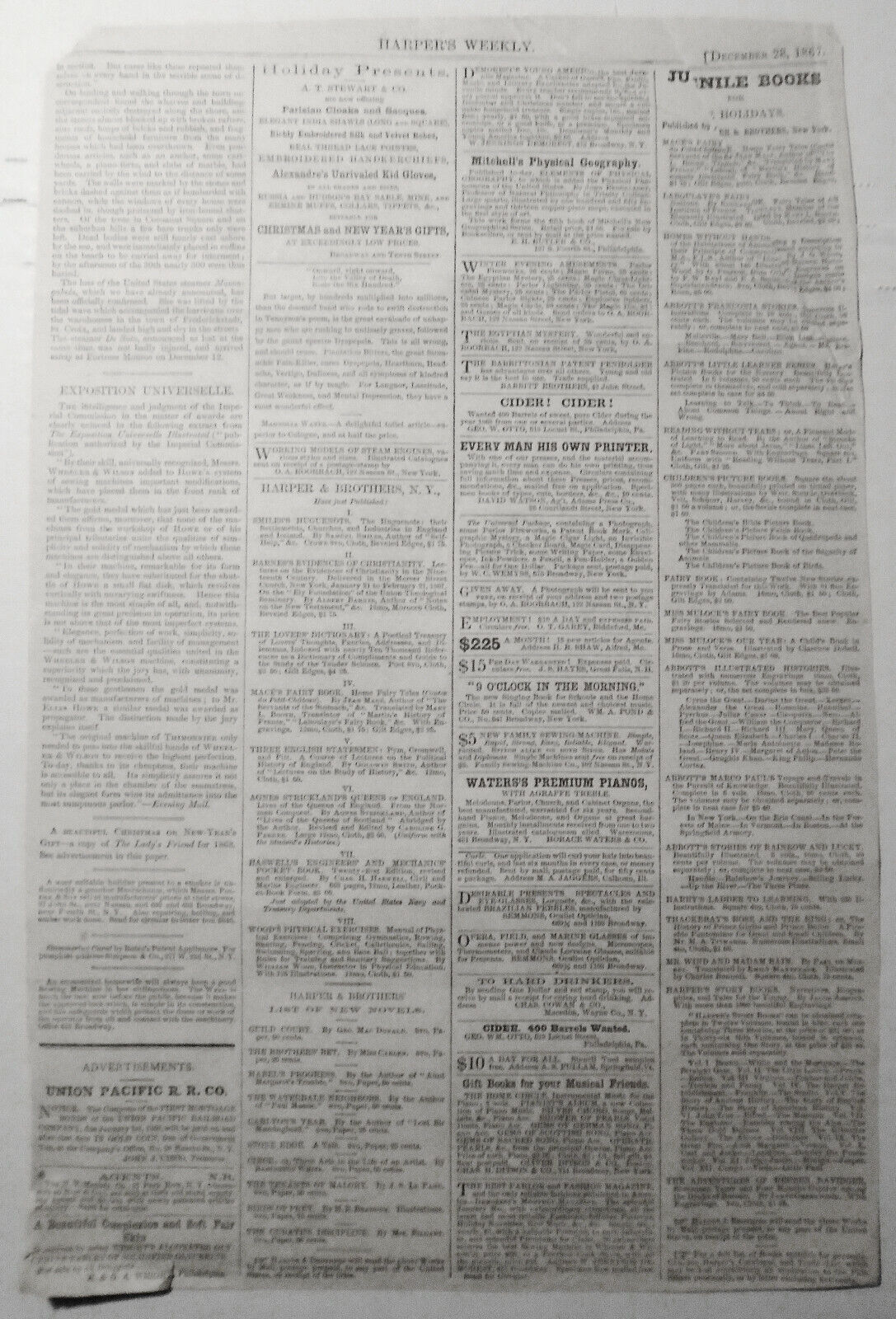 "Sale Of The Dickens Tickets" & "The St. Thomas Wrecks" - Harper's Weekly, 1867