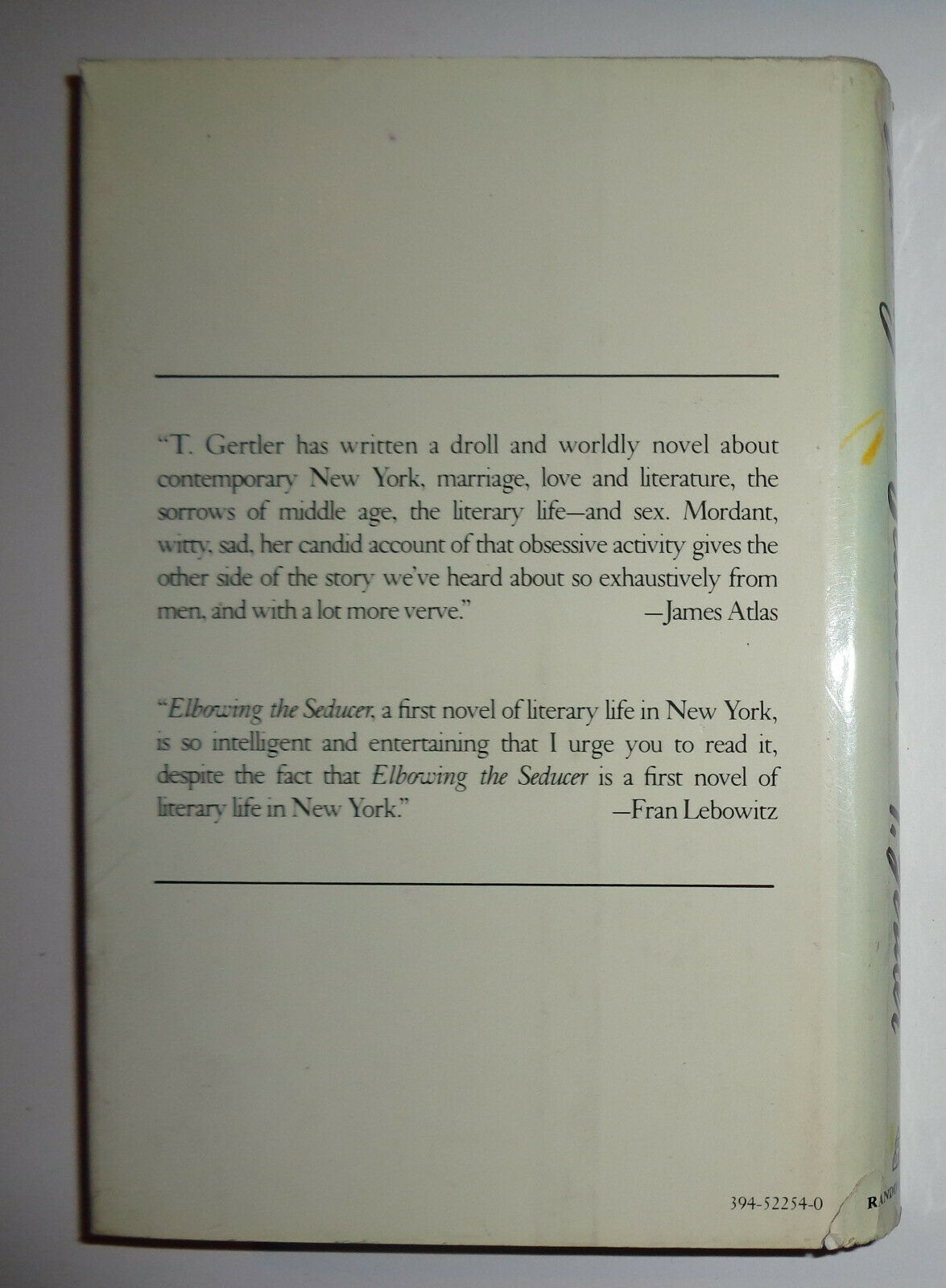 Elbowing the Seducer, by T. Gertler. First Edition, First Printing 1984 HC/DJ