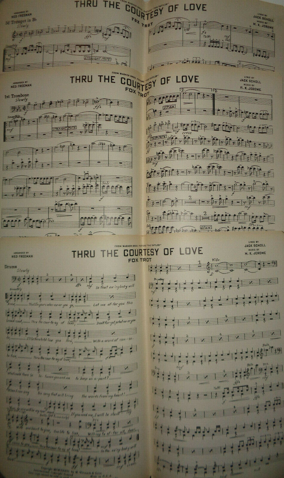 THRU THE COURTESY OF LOVE - FOX-TROT - SHEET MUSIC FOR ORCHESTRA - 1936