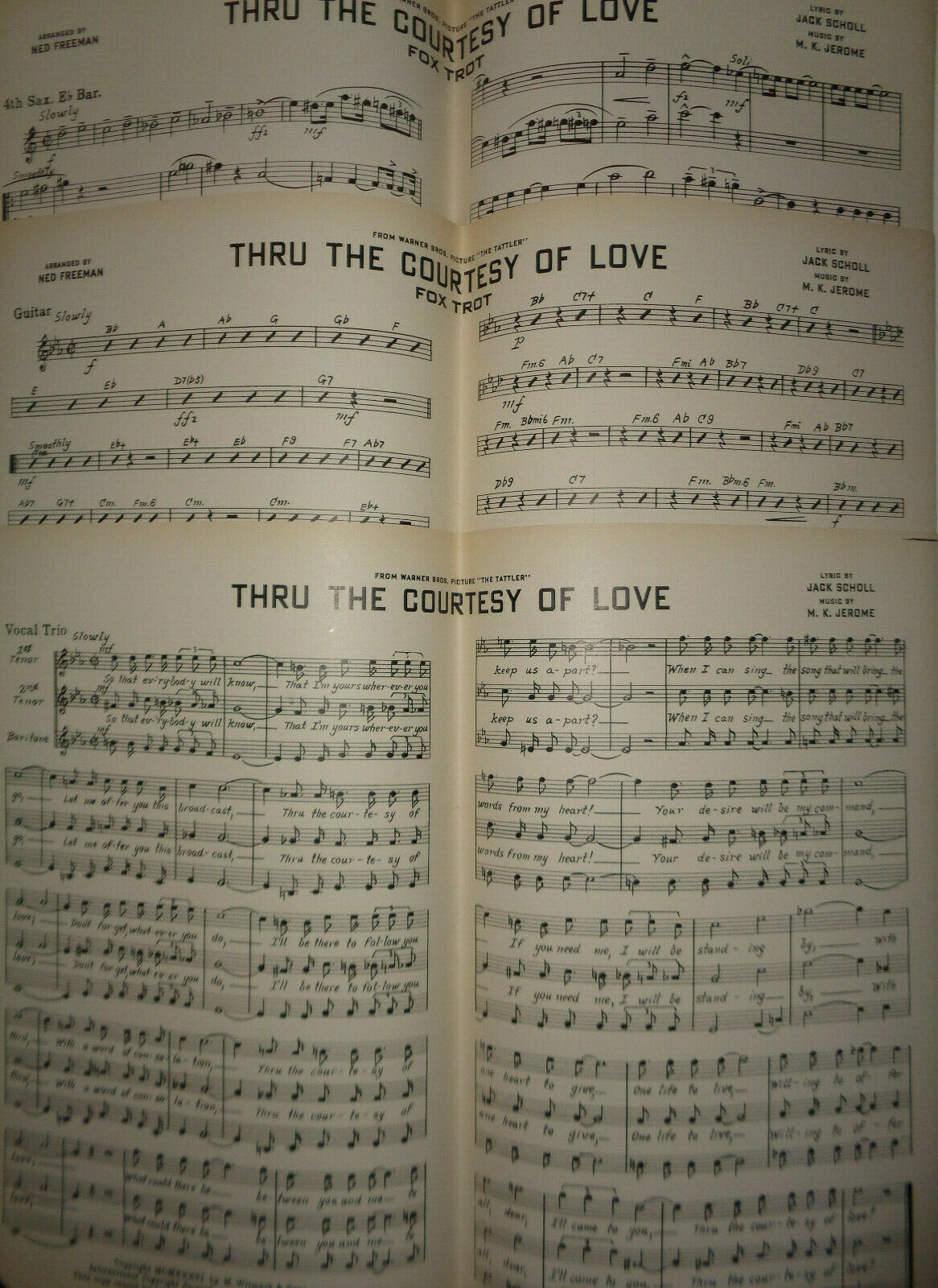 THRU THE COURTESY OF LOVE - FOX-TROT - SHEET MUSIC FOR ORCHESTRA - 1936