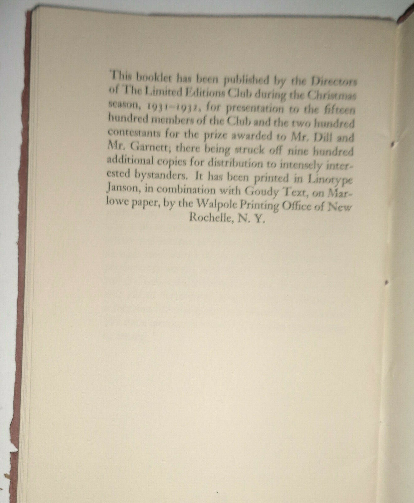 The Ideal Book: two essays jointly awarded the prize.. Limited Edtions Club 1931