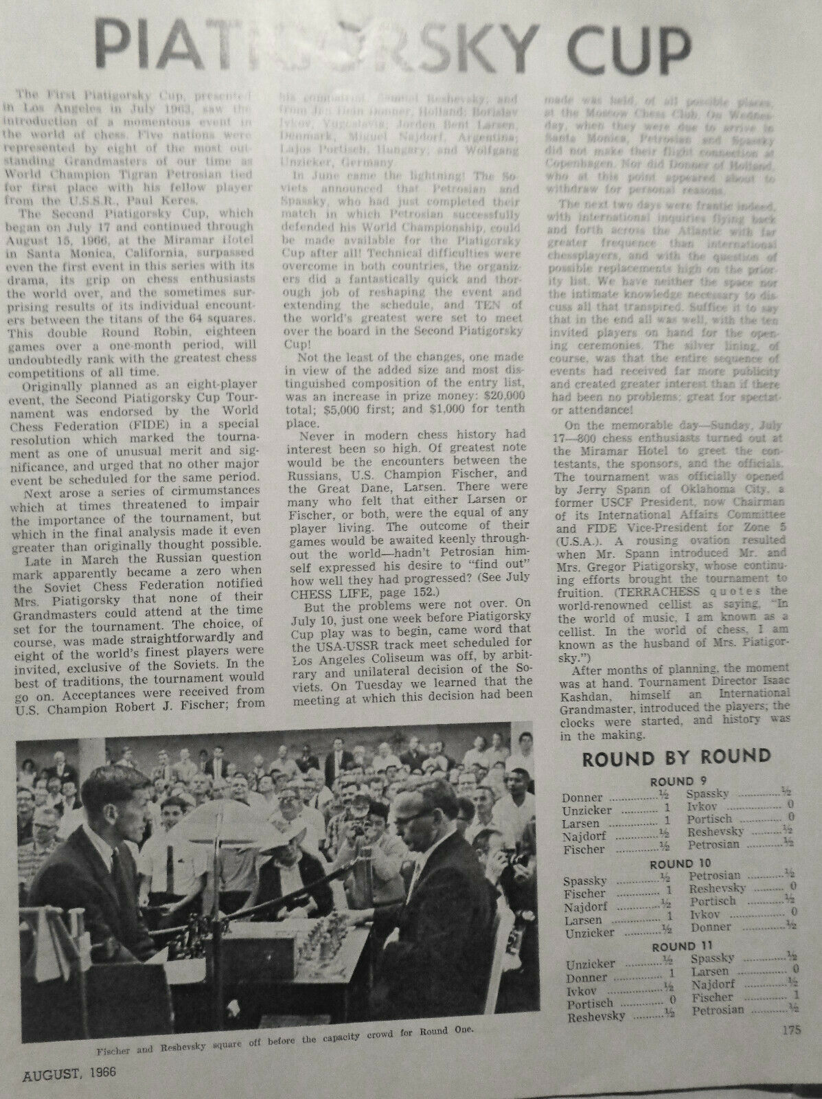 Chess Life, August 1966 - Piatigorsky Cup - Spassky, Fischer