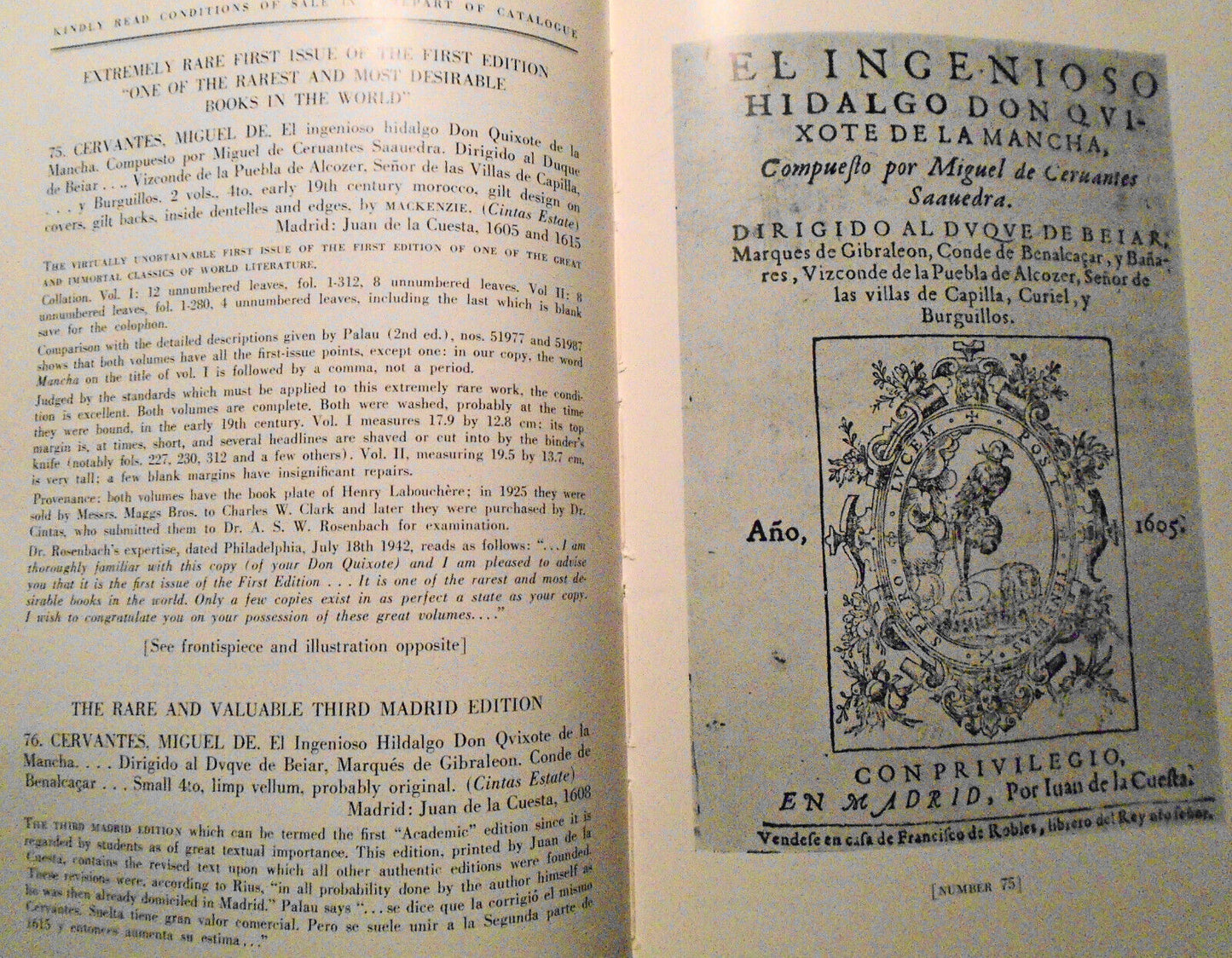 1961 - Extremely scarce first issue Cervantes 'Don Quixote'. Parke-Bernet Cintas